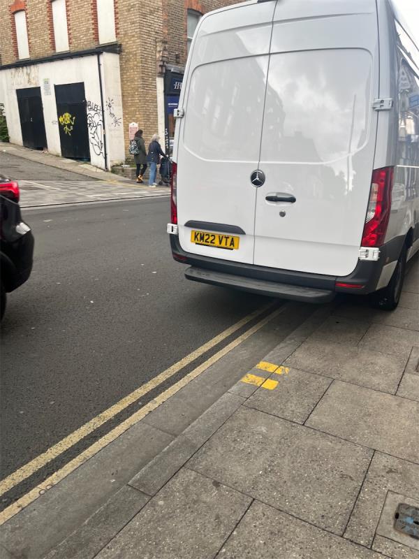 Van illegally parked. Seen at Tuesday, 15.50.-Boots, 21-23 Dartmouth Road, London, SE23 3HN