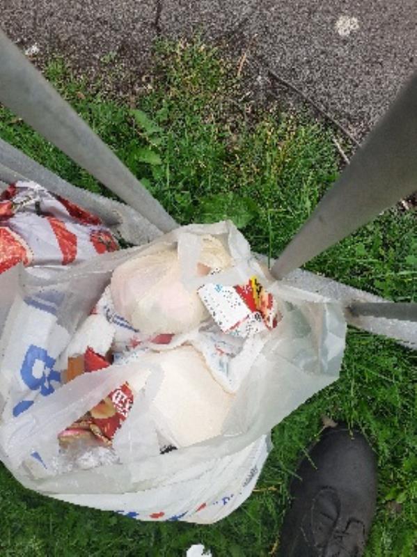 2 bags of bombastic and food waste left by a park bin again-17 Bromley Walk, Tilehurst, RG30 4LR, England, United Kingdom
