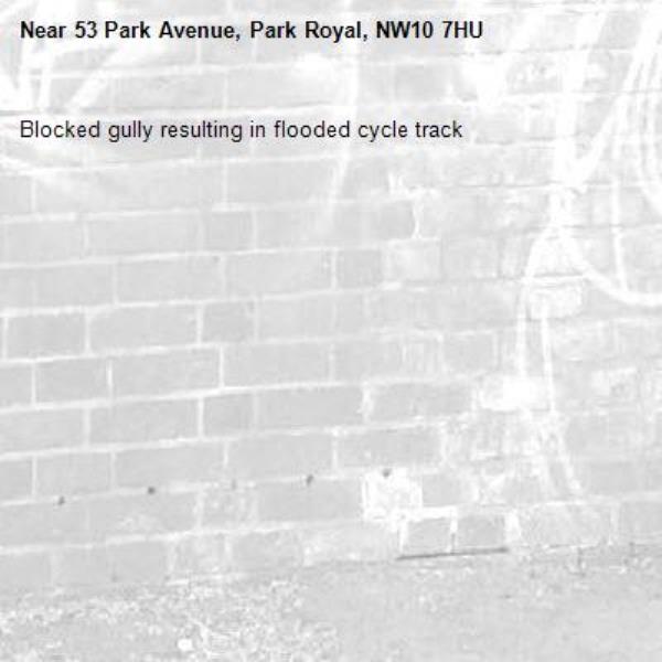 Blocked gully resulting in flooded cycle track -53 Park Avenue, Park Royal, NW10 7HU