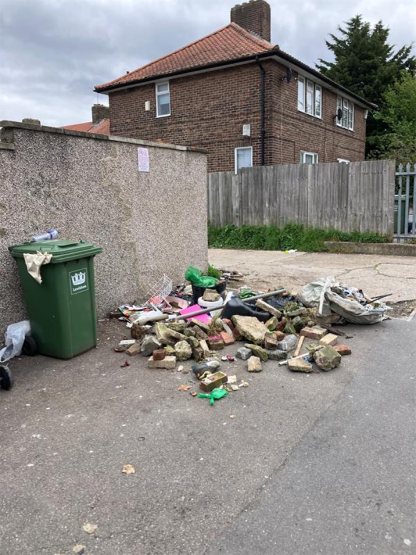 Lots of waste flytipping and builders waste.please remove from this flytipping hotspot. When will this be addressed as a long term community issue?-104 Launcelot Road, Bromley, BR1 5DZ