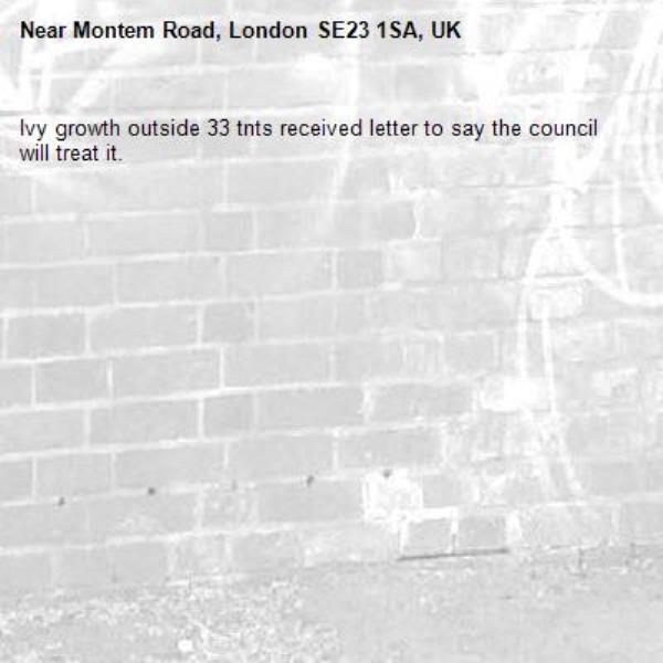 Ivy growth outside 33 tnts received letter to say the council will treat it.-Montem Road, London SE23 1SA, UK
