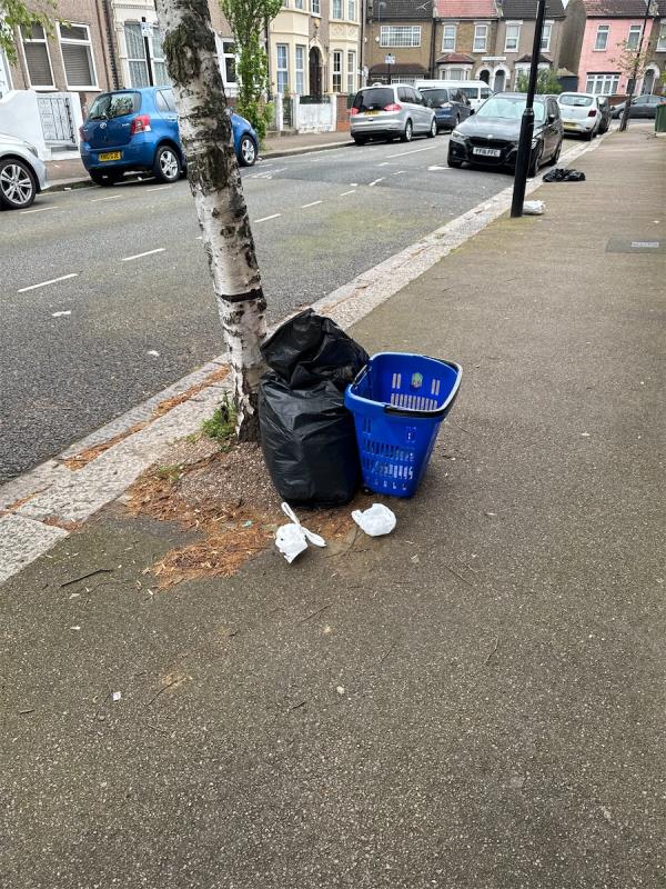Shopping basket and bin bags dumped -59 Inniskilling Road, Plaistow, London, E13 9LD
