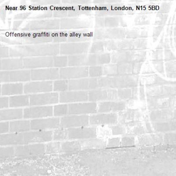Offensive graffiti on the alley wall-96 Station Crescent, Tottenham, London, N15 5BD