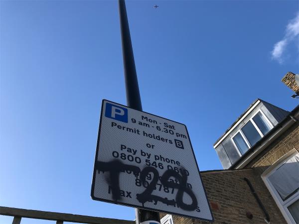 Parking sign -35A, Slaithwaite Road, Hither Green, London, SE13 6DJ