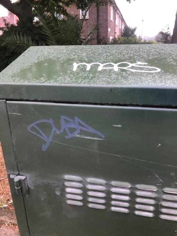 Remove graffiti from second cable box close to Glenbow Road-136 Downham Way, Bromley, BR1 5NT