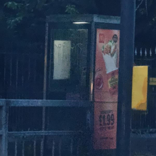 Posters on phone box-Southall Park