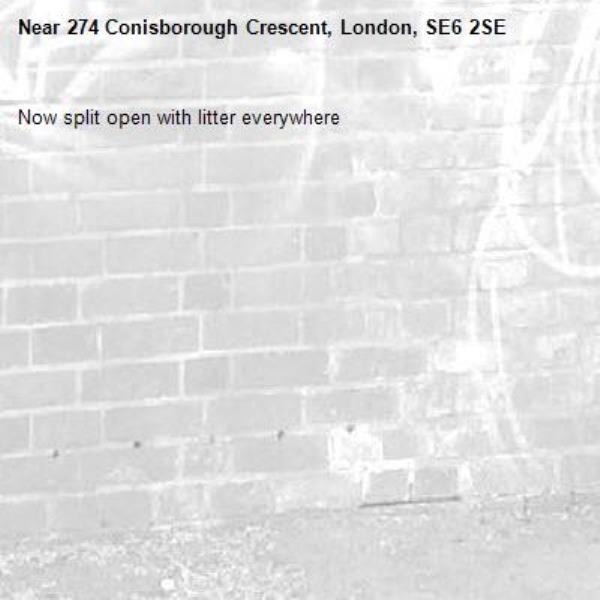 Now split open with litter everywhere -274 Conisborough Crescent, London, SE6 2SE