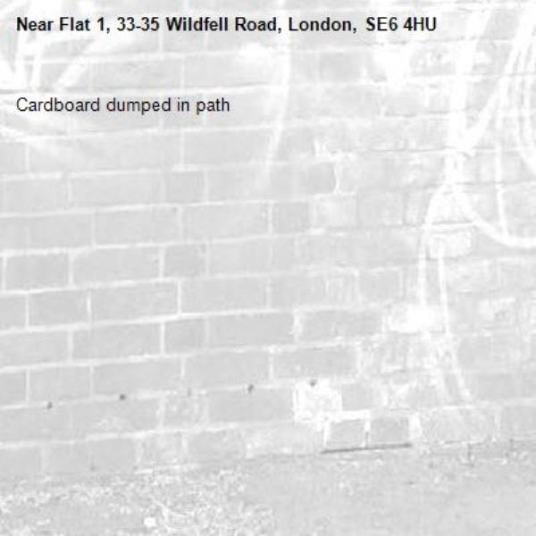 Cardboard dumped in path-Flat 1, 33-35 Wildfell Road, London, SE6 4HU