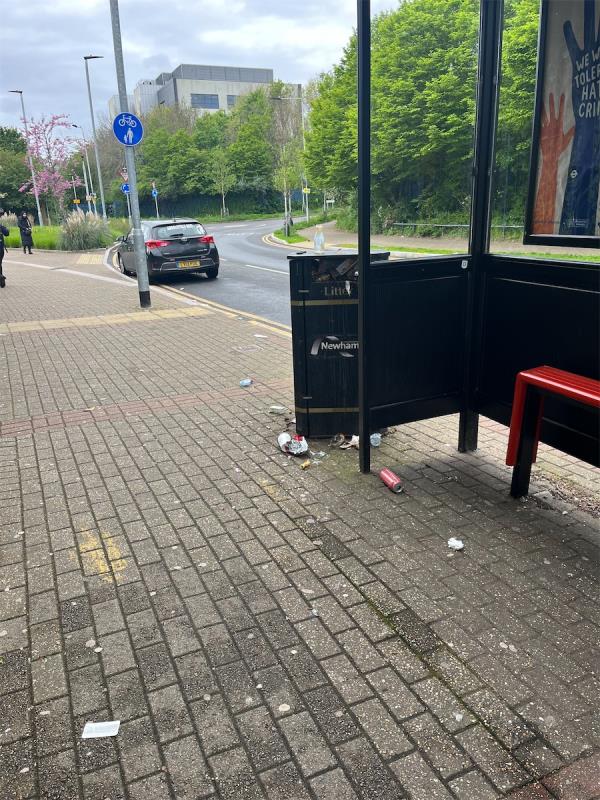 Overflowing bins, litter strew everywhere, students piling overflowing trash on trash … it’s a disgrace every day and a a plight to have to walk this route everyday-Boundary Lane, East Ham, London