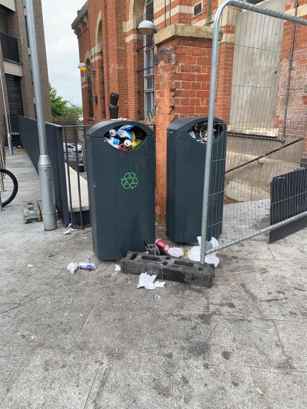 Hi, this is outside the Plaza tube station where the new Hub building is erected. Brand-new dustbins have been full for 2 1/2 weeks. I have reported this on this app at least twice no success.-Kiosk Adjacent, Plaistow Station, Plaistow Road, Stratford, London, E13 0DY