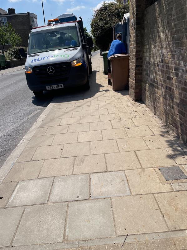 This about my 150th report of pavement parking here. There is a crossing zigzag line, yellow lines, but no-one cares. Today no room between van and hedge-26 Honor Oak Road, London, SE23 3SB